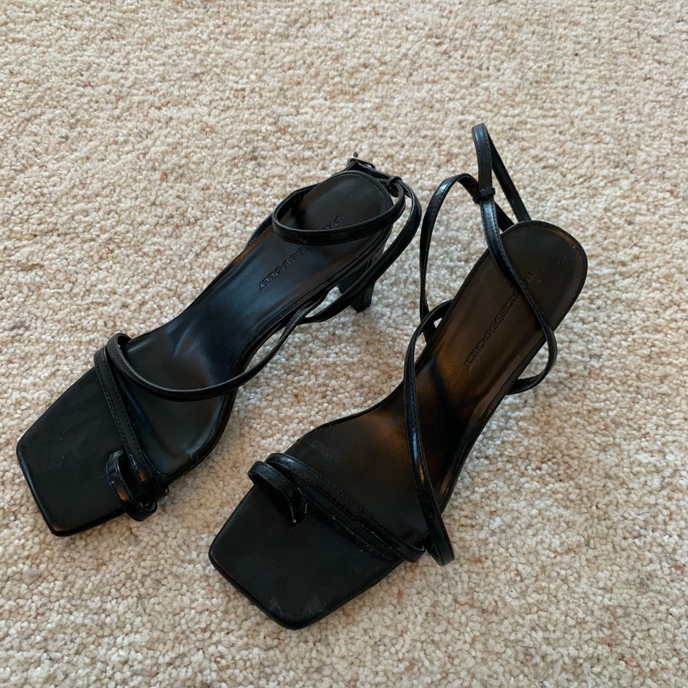 Strappy square toe heels